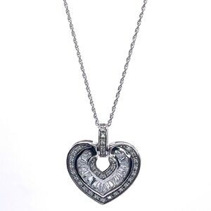 Signed Carl-Art Sterling Silver 925 CZ Art Deco Heart Pendant Necklace | N031